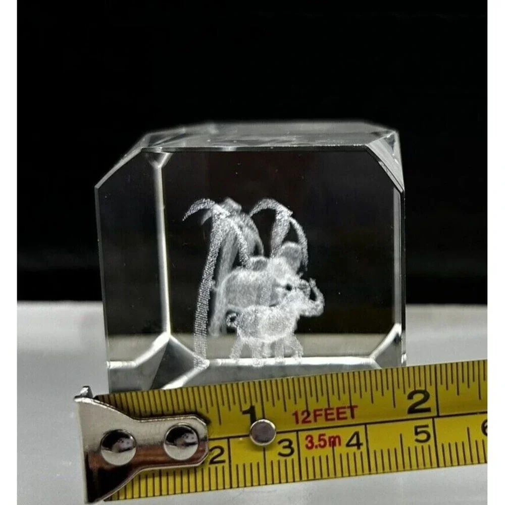 Optical Crystal Elephant Safari Scene Laser Etched‎ Paperweight Desk Decor